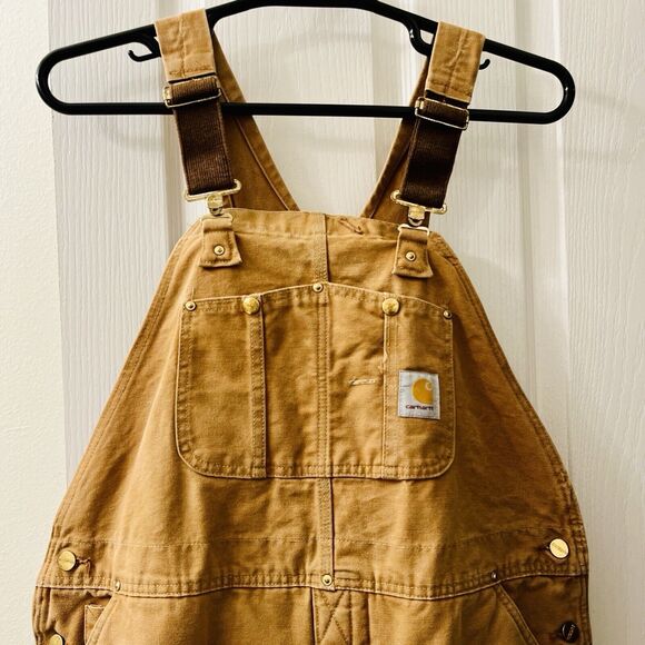 Vtg Carhartt R02 BRN 44 X 30 Bib Overalls USA Double Knee Duck Canvas Quilted - Picture 3 of 14